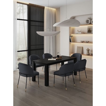 Manhattan Comfort Rectangle Dining Set of 7 W/ Flor Chairs, 70.86 in L, American Solid Ash Wood, Black 6-DT02DC052-BK